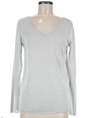 Free for Humanity Seafoam Green V-Neck Long Sleeve Top Metallic Trim Mint Green